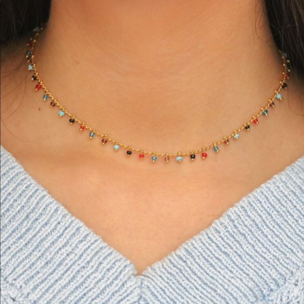 Multi-Color Gold Plated Choker Necklace